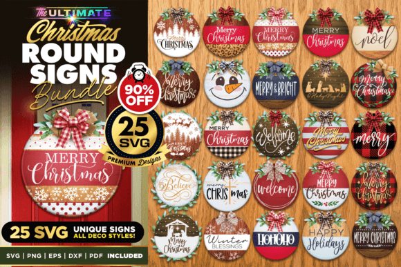 25 Christmas Round Signs SVG Bundle for Crafts