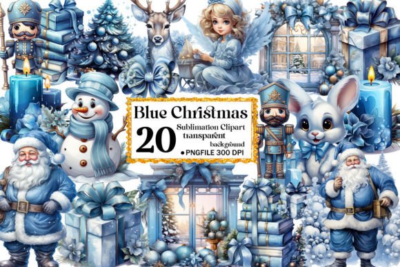 Blue Christmas Watercolor Clipart Bundle Review