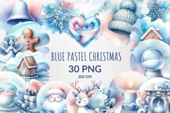 Blue Watercolor Christmas Sublimation for Illustrations