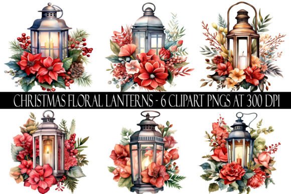 Christmas Floral Lantern Clipart for Modern Illustrations