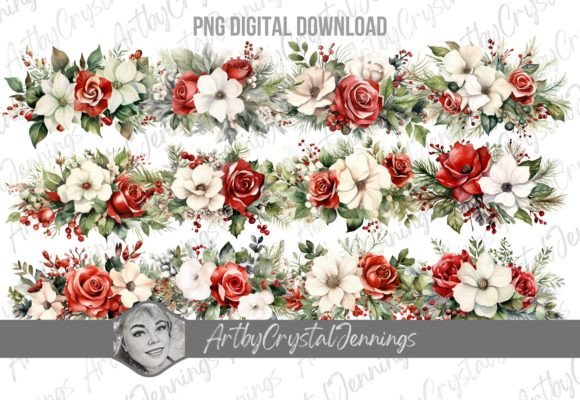 Christmas Flowers Watercolor Floral PNG for Modern Illustrations