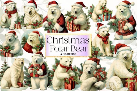 Christmas Polar Bear Sublimation Clipart for Modern Illustrations