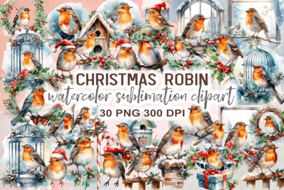 Christmas Robin Sublimation Clipart for Freebies & Branding