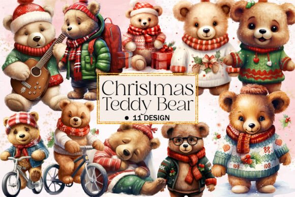 Christmas Teddy Bear Clipart for Festive Illustrations