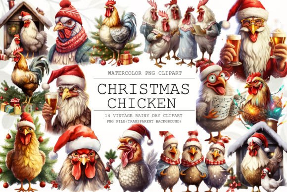 Cute Christmas Chickens Clipart for Festive Illustrations