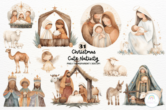Cute Christmas Nativity Scene Illustrations for Branding