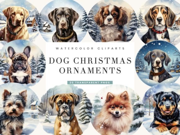 Dog Christmas Ornaments Clipart Bundle for Illustrations