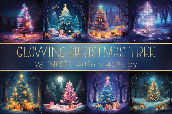 Glowing Christmas Tree and Forest Images: Festive Illustrations for Crafters