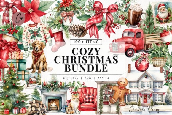 Huge Watercolor Cozy Christmas Bundle for Brand Illustrations