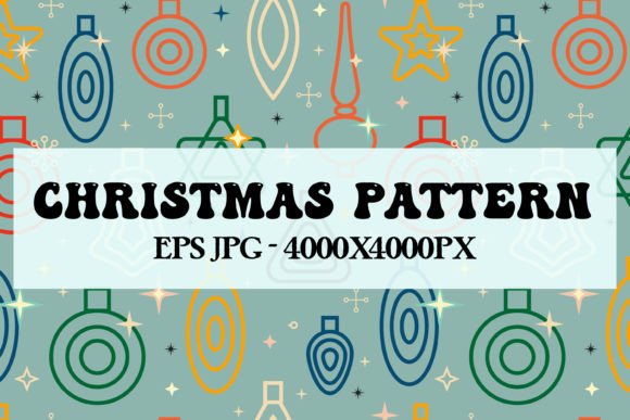 Retro Christmas Pattern with Tree Toys and Patterns