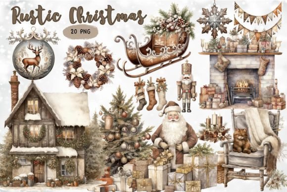 Rustic Christmas Watercolor Sublimation for Brand Illustrations