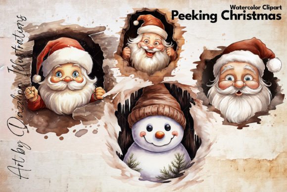 Santa and Snowman Peek-a-Boo Christmas for Illustrations