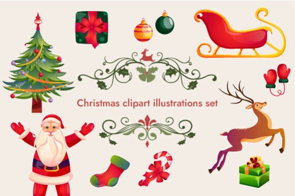 Set of Christmas Elements Clipart for Modern Illustrations