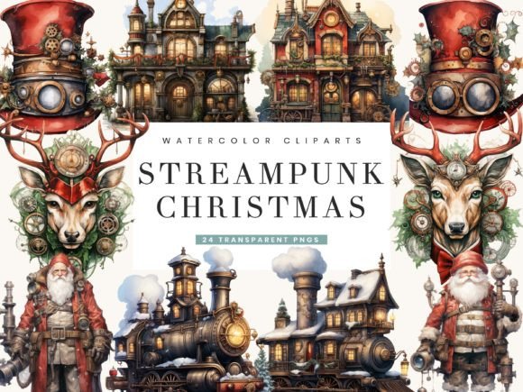 Steampunk Christmas Clipart Bundle for Illustrations