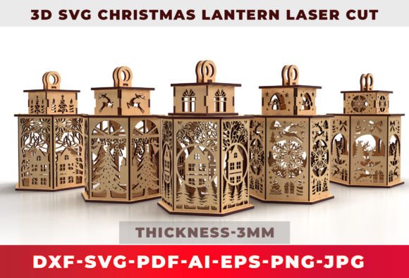 Svg Christmas Lantern Laser Cut Bundle for Winter Amp