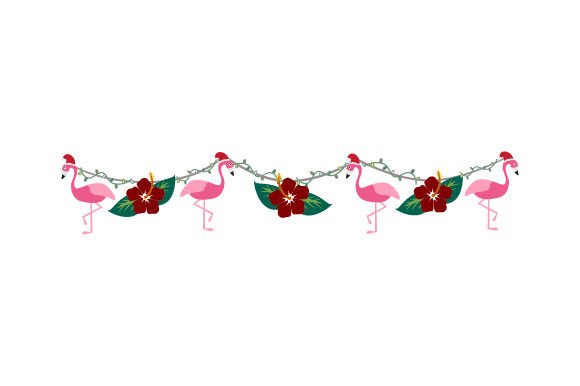 Tropical Christmas - Pink Flamingos and Hibiscus Flowers Banner