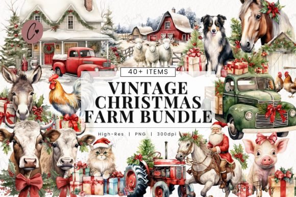 Vintage Christmas Farm Clipart Review