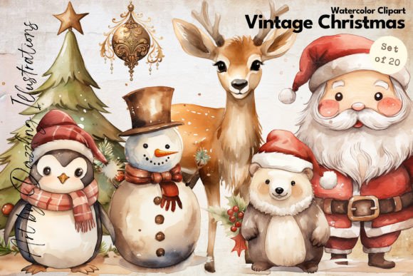 Vintage Christmas Retro Christmas Illustrations for Crafters