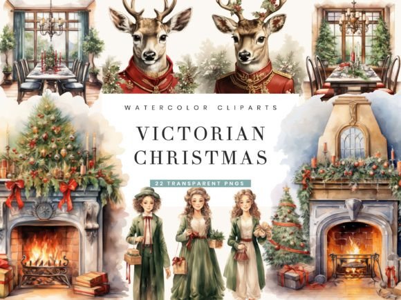 Vintage Victorian Christmas Clipart: Premium Illustrations for Holiday Branding