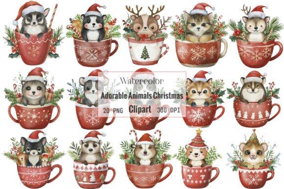 Watercolor Adorable Animals Christmas: Freebies for Crafters