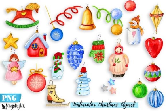 Watercolor Christmas Clipart PNG Element for Crafts and Design
