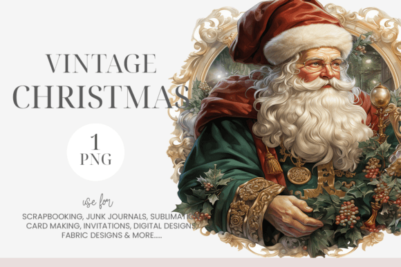 Watercolor Vintage Christmas Santa PNG Review