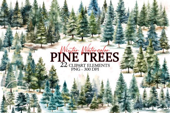 Winter Pine Trees Christmas Watercolor Illustrations Review